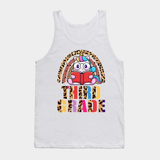 Third Grade Rainbow Leopard Funny Unicorn Teacher Student School Tank Top by wonderws